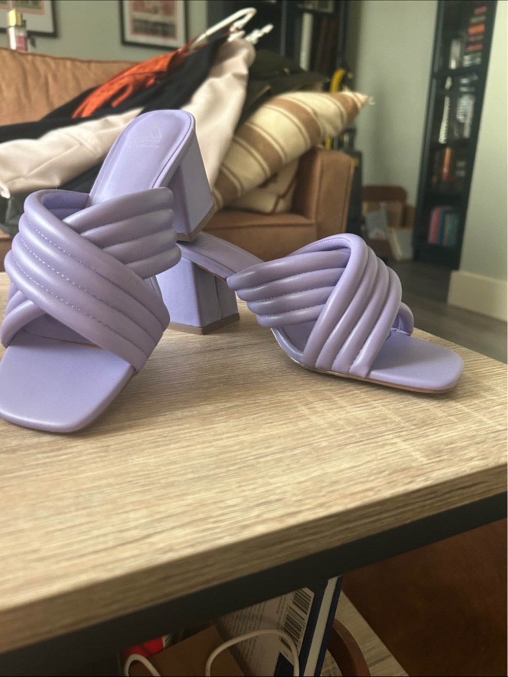 Women's Lavender Braided Block Heel Slide Sandals